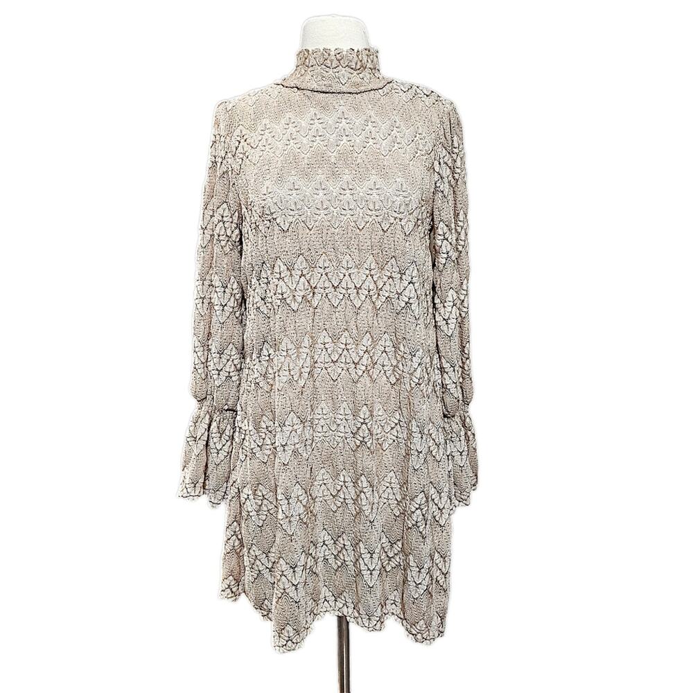 Free People Simone Lace Overlay Dress Long Sleeve Beige Tan Cream Size Small